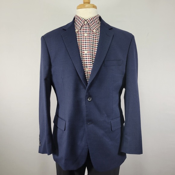 Pronto Uomo Platinum‎ Men's Sport Coat Blazer Two Button Navy Birds Eye Wool 44R